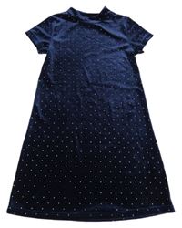 Tmavomodré bodkovaná é zamatové šaty