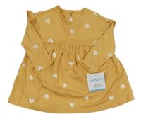 Nové - Hořčicové šaty se srdíčky 
