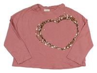 Růžové triko se srdcem z flitrů Next