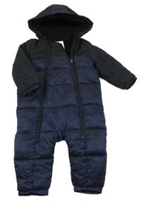Tmavomodro-černá šusťáková zimní kombinéza s kapucí F&F