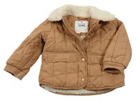 Hnedá šušťáková zateplená bunda s huňatým golierikom F&F