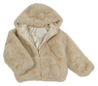 Béžová kožušinová zateplená bunda s kapucňou Matalan