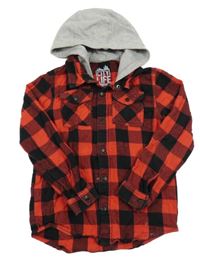 Červeno-černo-šedá kostkovaná košile s kapucí F&F