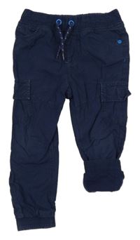 Tmavomodré plátenné podšité cargo cuff nohavice M&Co.