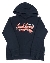 Tmavomodrá mikina s nápisem a kapucí Jack & Jones