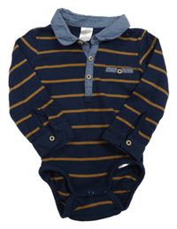 Tmavomodro-hnědé pruhované body s límečkem H&M