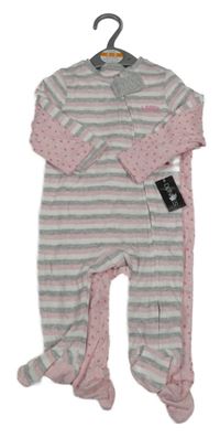 Nové - 2set - 2x Overal - růžový se srdíčky + bílo-šedo-růžový pruhovaný Dunnes
