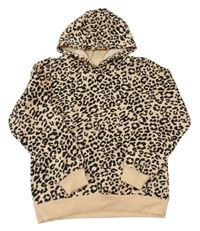 Béžovo-čierna mikina s leopardím vzorom a kapucňou Dunnes
