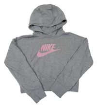 Sivá crop mikina s logom a kapucňou Nike