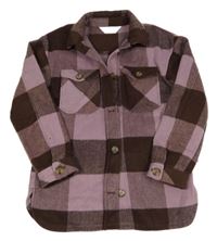 Lila-hnedá kockovaná vlnená košeľová bunda H&M