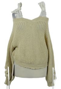 Nové - Dámsky béžový crop sveter s krajkovými ramínky Shein