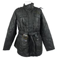 Dámska čierna potiahnuté á prešívaná zateplená bunda s opaskom M&S