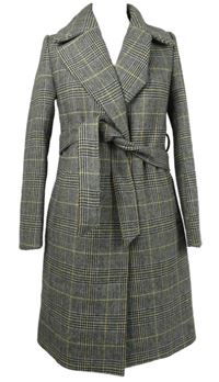 Dámský černo-žlutý kostkovaný vlněný kabát s páskem Orsay 