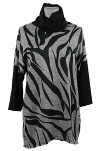 Dámská šedo-černá vzorovaná svetrová tunika s rolákem 