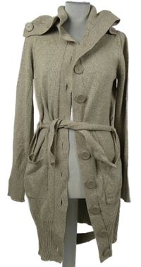 Dámsky béžový melírovaný prepínaci dlhý sveter s golierom a opaskom Colours of the world