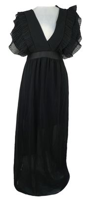 Nové - Dámské černé šifonové šaty s nařasenými rukávy a hlubokým výstřihem 