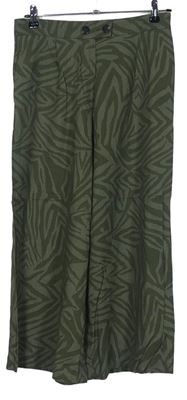 Dámské khaki vzorované lněné culottes kalhoty TU 