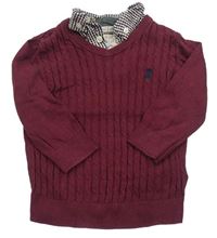 Vínový vzorovaný sveter s výšivkou a košeľovým golierom Jasper Conran
