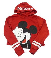 Červená crop mikina s Mickey Mousem a kapucňou H&M