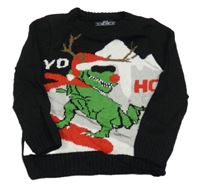 Čierno-bielo-sivý sveter s dinosaurom Matalan
