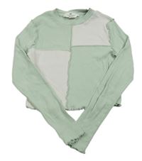 Světlezeleno-biele rebrované crop tričko H&M