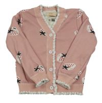 Růžový teplý propínací svetr s jahůdkami