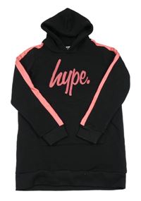 Čierno-ružové teplákové teplákové šaty s logom a kapucňou Hype