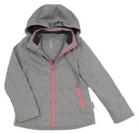 Světlešedá melírovaná softshellová bunda s nápisem a kapucí C&A