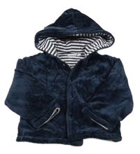 Tmavomodrá sametová zateplená propínací mikina s kapucí