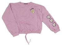 Ružová crop mikina s kvietkom a srdiečkami Persival