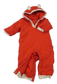 Červená žebrovaná bavlněná zateplená kombinéza s kapucí