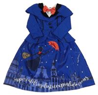 Kostým- Modré vzorované šaty s obrázkem- Marry Poppins Disney