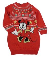 Červené vzorované pletené šaty s Minnie Disney