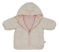 Bílo-růžová kostkovaná šusťáková zimní bunda s kapucí Benetton