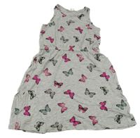 Svetlosivé šaty s barevnými motýli H&M