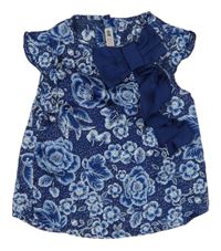 Tmavomodrá květovaná halenka s mašlí H&M