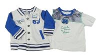Nové - 2set - Bílo-modrá propínací mikina s číslem + tričko Dirkje