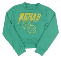 Zelená crop mikina s nápisom a smajlíkmi