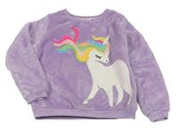 Lila chlpatá mikina s jednorožcem z flitrů H&M
