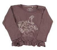 Pudrově fialové triko s ptáčkem a květy Lupilu