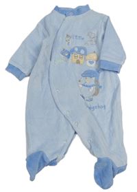 Světlemodrý sametový overal s domečky 