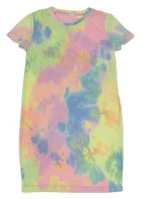 Neonově růžovo-žluto-modré batikované šaty Shein