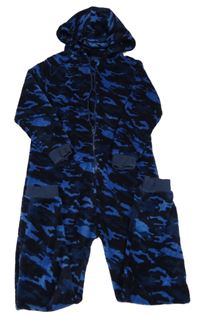 Modro-černá army chlupatá kombinéza s kapucí Next