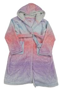 Růžovo-lila plyšový župan s kapucí Primark