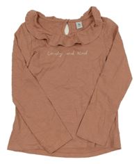 Růžové triko s nápisem a volánkem Tu