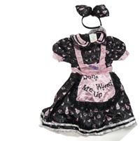 Kostým- 2set- černo-růžové šaty se zástěrou a obrázky+ čelenka