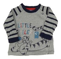 Sivo-tmavomodré tričko s Tigrom a pruhovanymi rukávy Disney