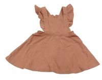 Růžové žebrované šaty s volánky