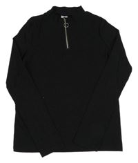 Černé žebrované triko se zipem C&A