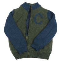 Khaki-tmavomodrý propínací zateplený svetr s písmenem M&S